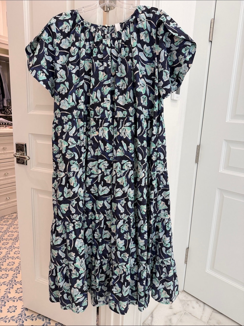 Merlette Navy Floral Tiered Midi Dress
